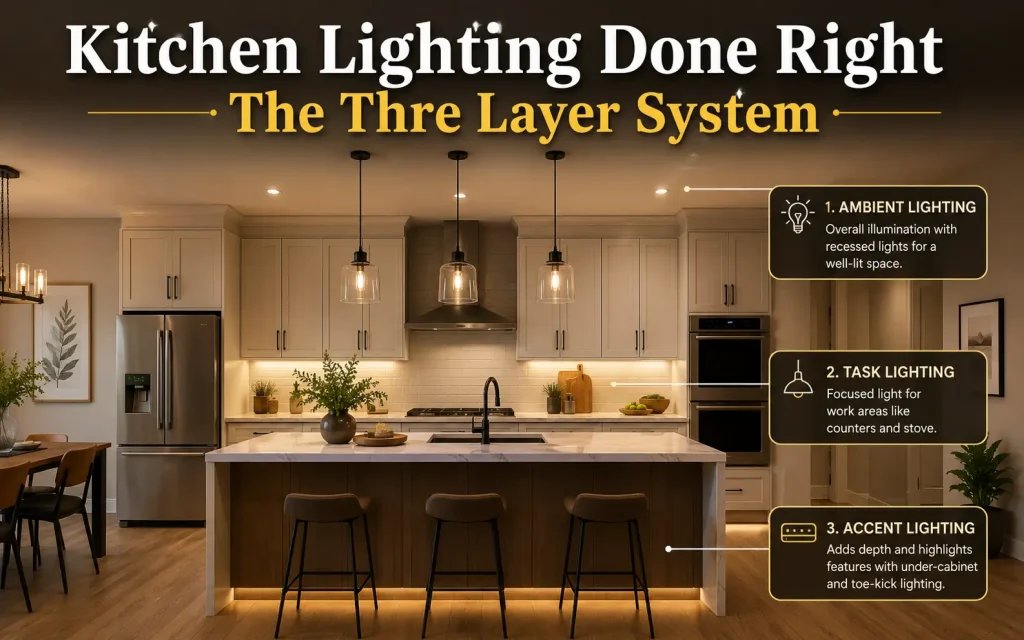 kitchen lighting done right the three layer system