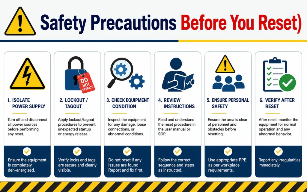 safety precautions before you reset