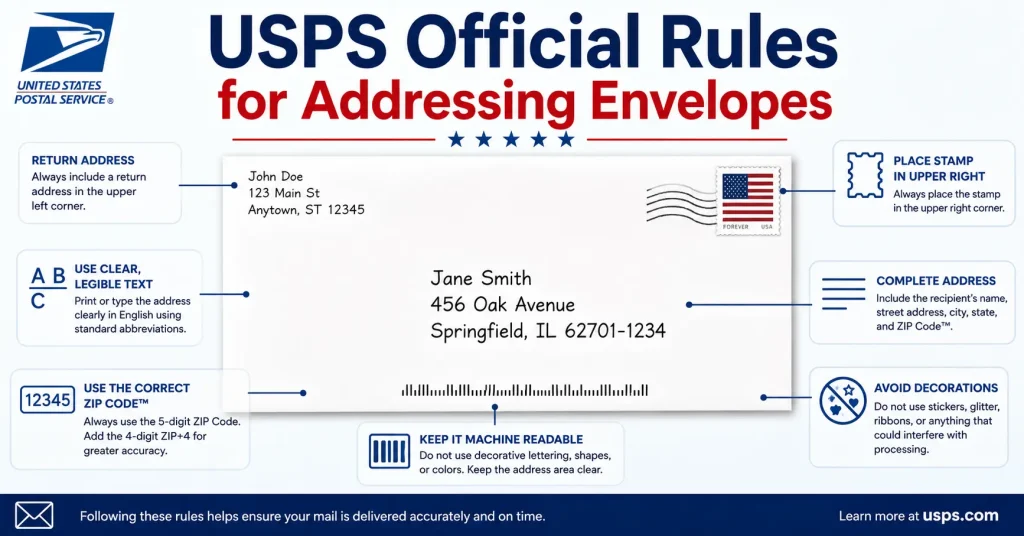 usps official rules for addressing envelopes