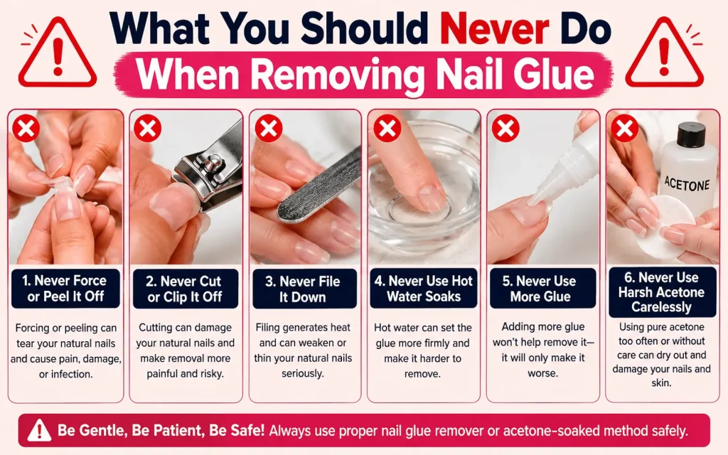 what you should never do when removing nail glue
